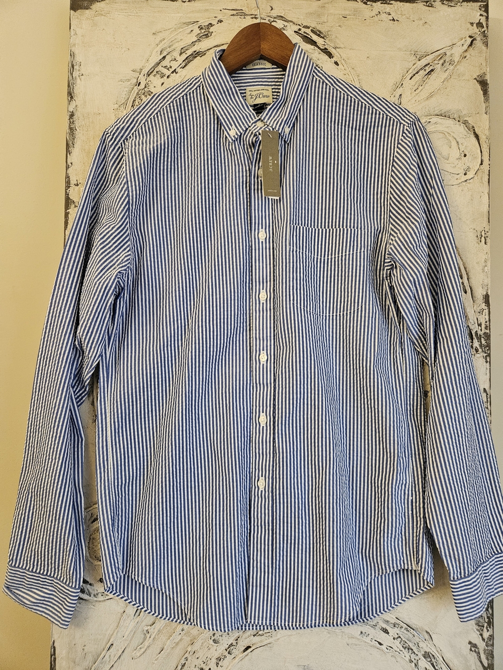 J. Crew Navy and White Vertical Stripe Button-Down Shirt